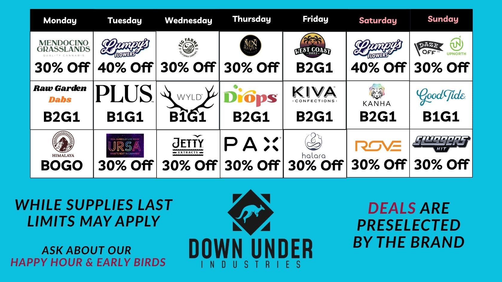 Down Under Industries Dispensary Weekly Specials