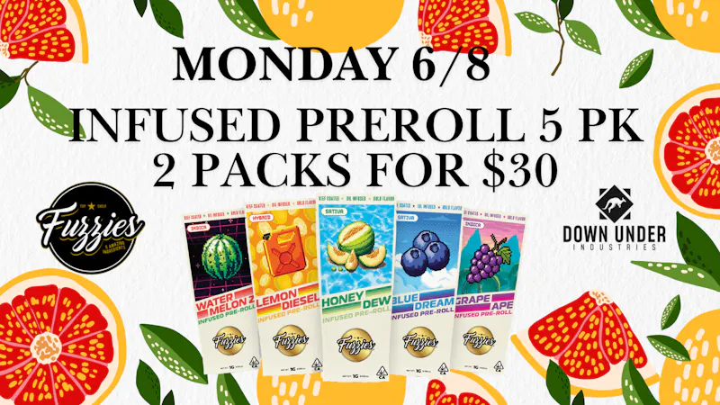 Down Under Industries - Marin fuzzies 5pk Infused Pre-rolls: 2 Packs for $30