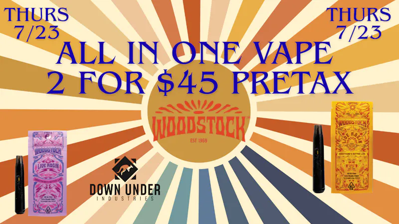 Down Under Industries Delivery Woodstock Rosin All in One vape 2 for $45