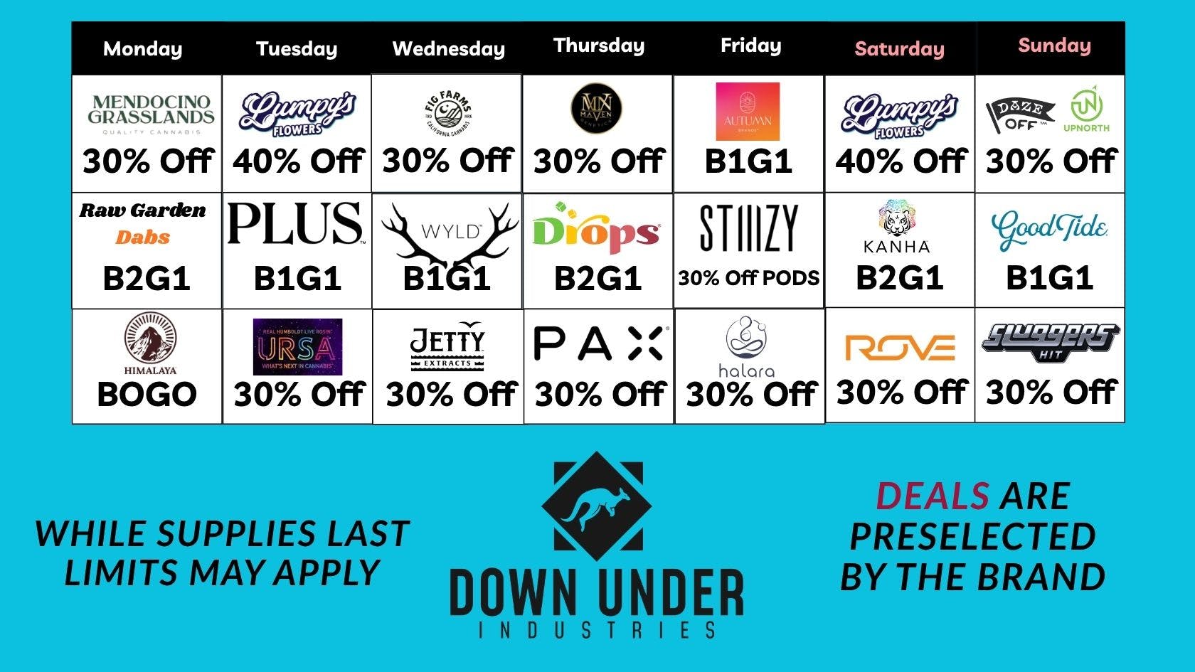 Down Under Industries Dispensary Weekly Specials