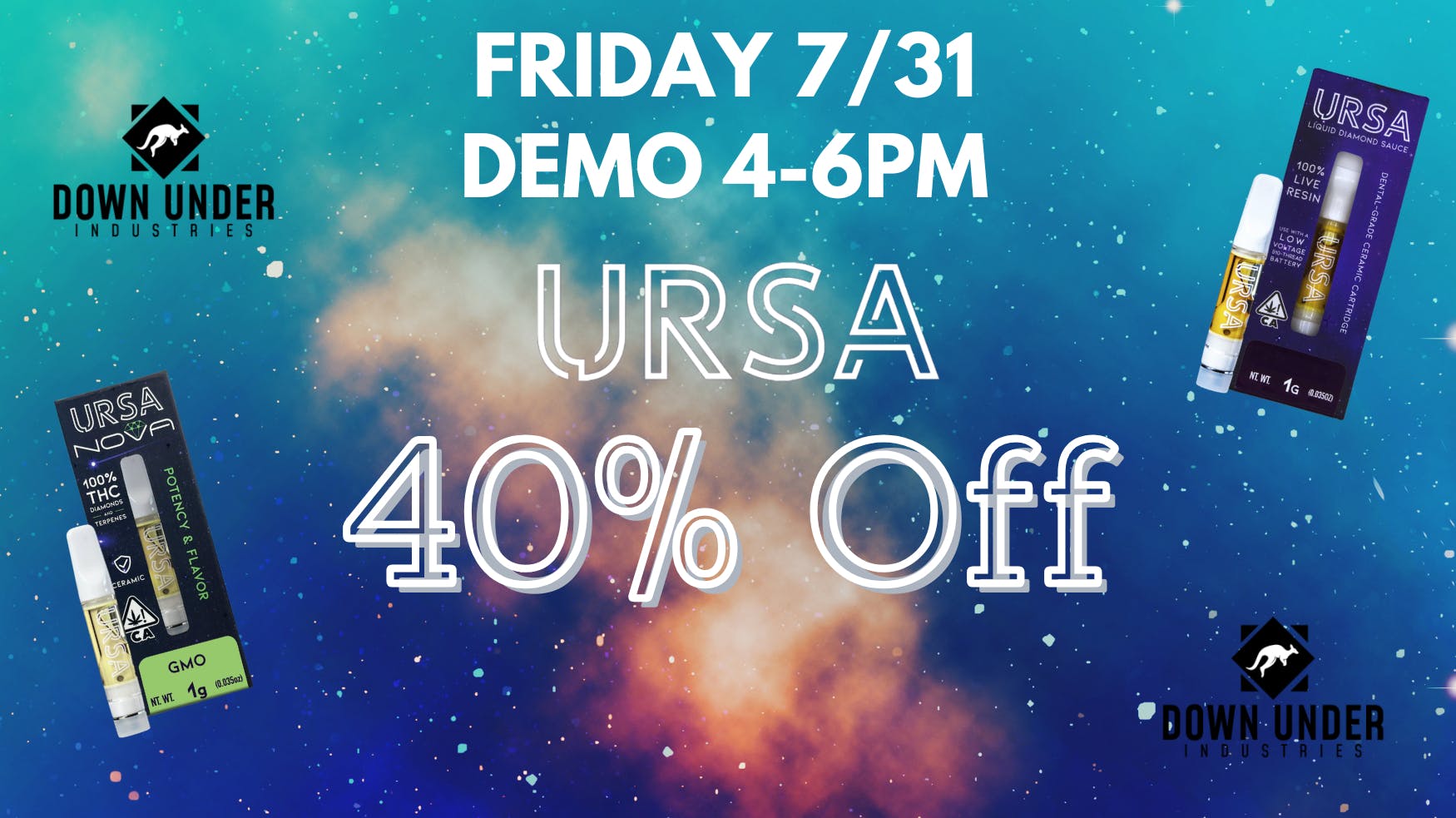 Down Under Industries Delivery URSA Demo 4-6pm 40% Off