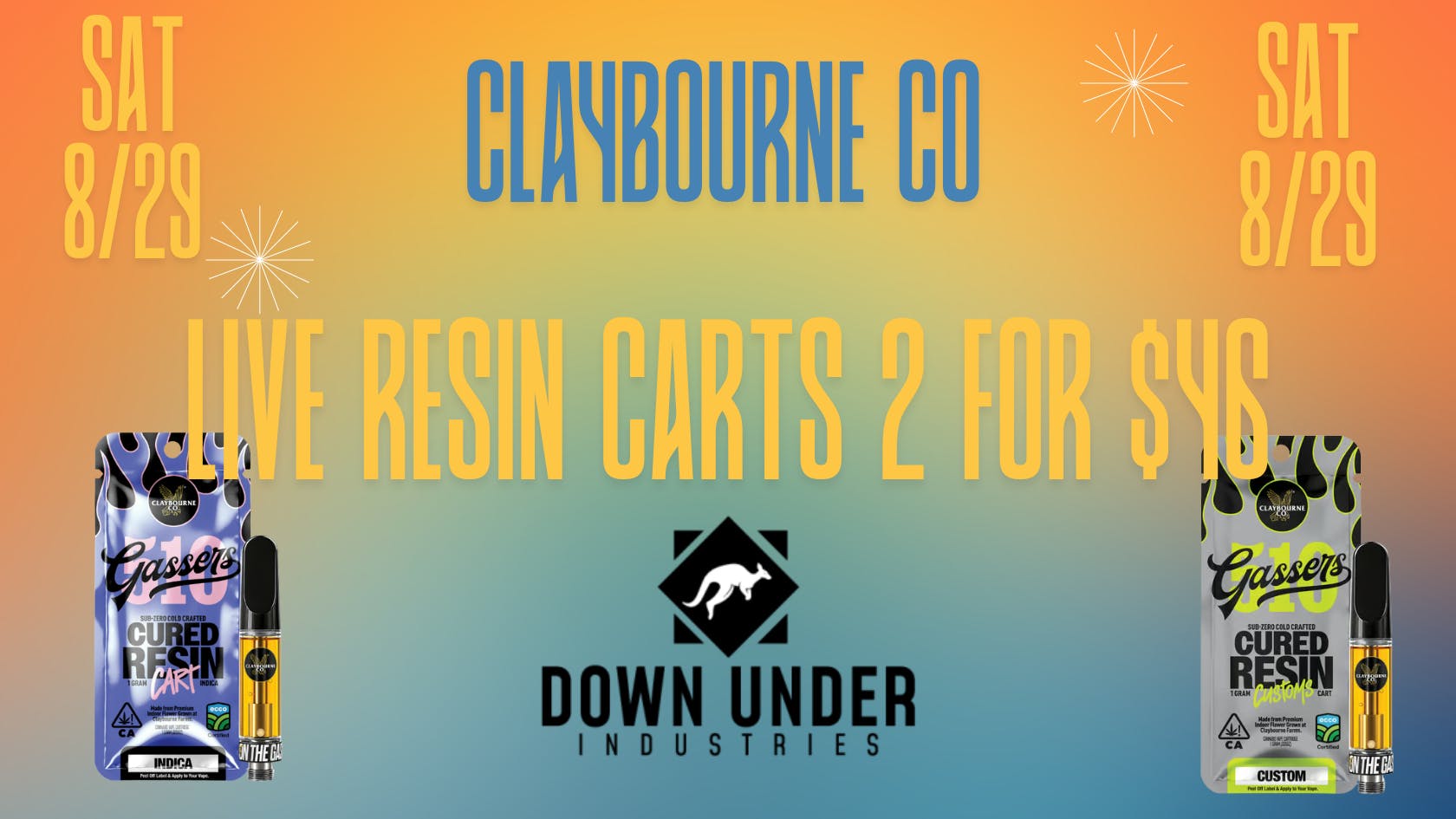 Down Under Industries - Marin Claybourne Live Resin Carts 2 for $46