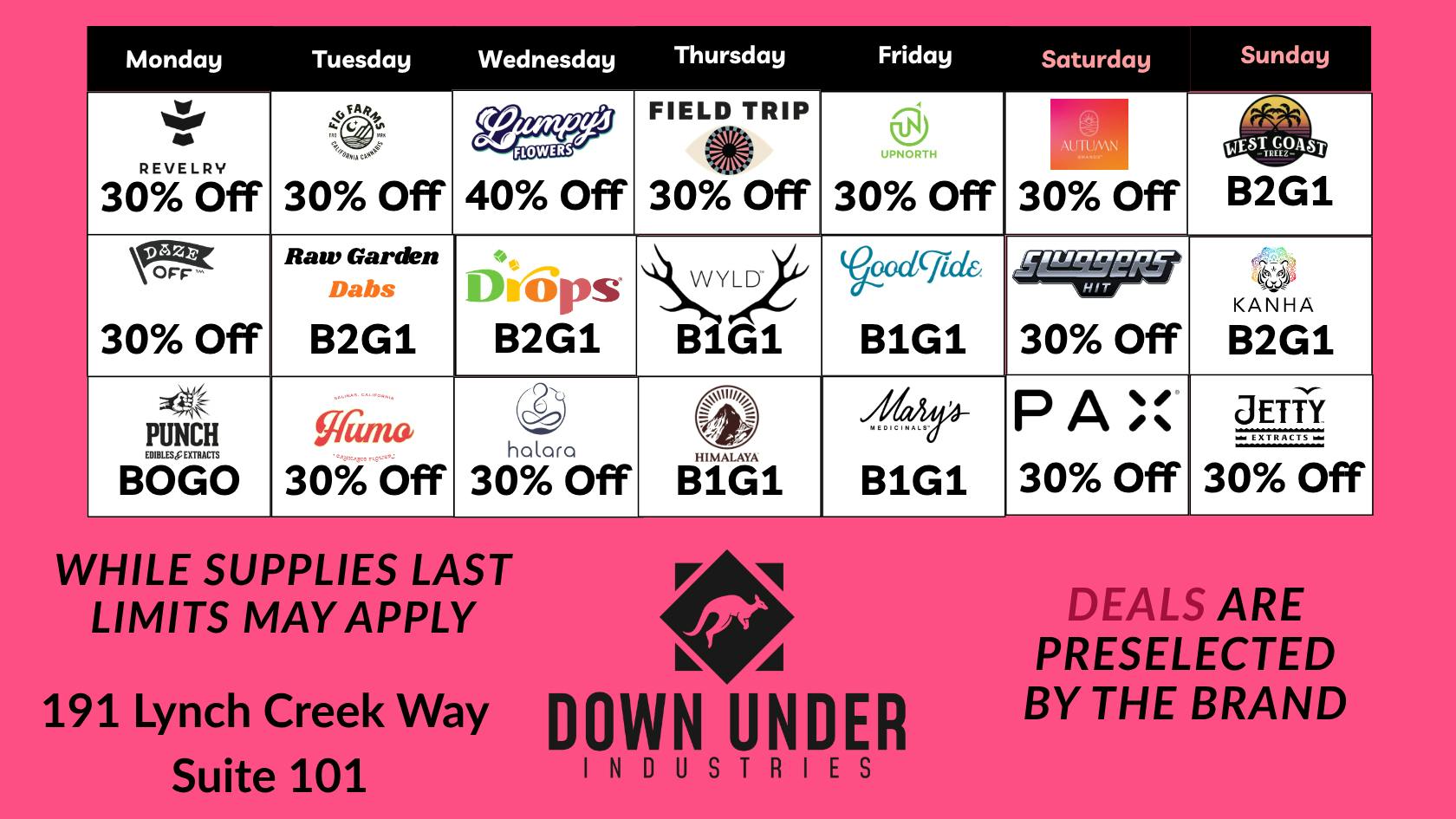 Down Under Industries Dispensary Weekly Deals Lynch Creek
