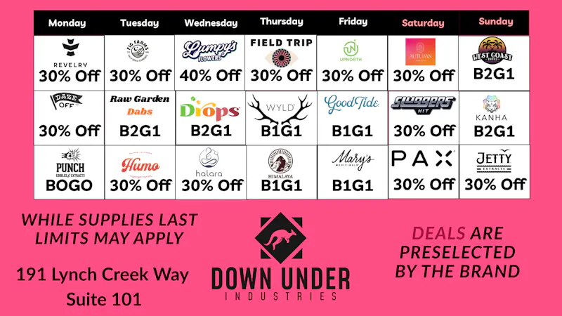 Down Under Industries Dispensary Weekly Deals Lynch Creek