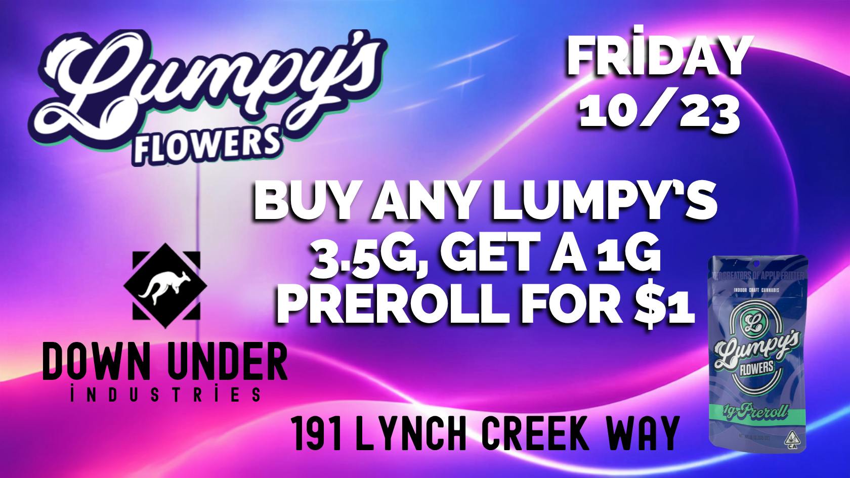 Down Under Industries - Marin Lumpy's Buy 3.5, get a $1 Preroll