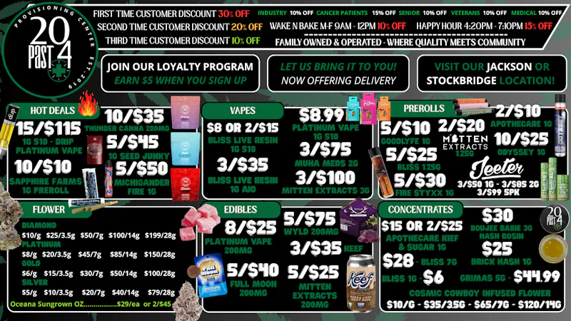 20 Past 4 Jackson - Delivery 20 PAST 4 MICHIGAN DEALS
