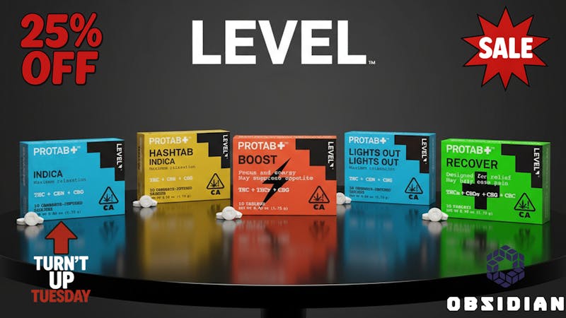 Obsidian Dispensary ⚡💊 Turnt Up Tuesday – 25% OFF Level ProTabs! 💊⚡