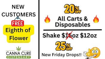 Canna Cure Dispensary: Tax Included Pricing PremiumShake25%OFF! AllCarts/DisposableVapes20%OFF