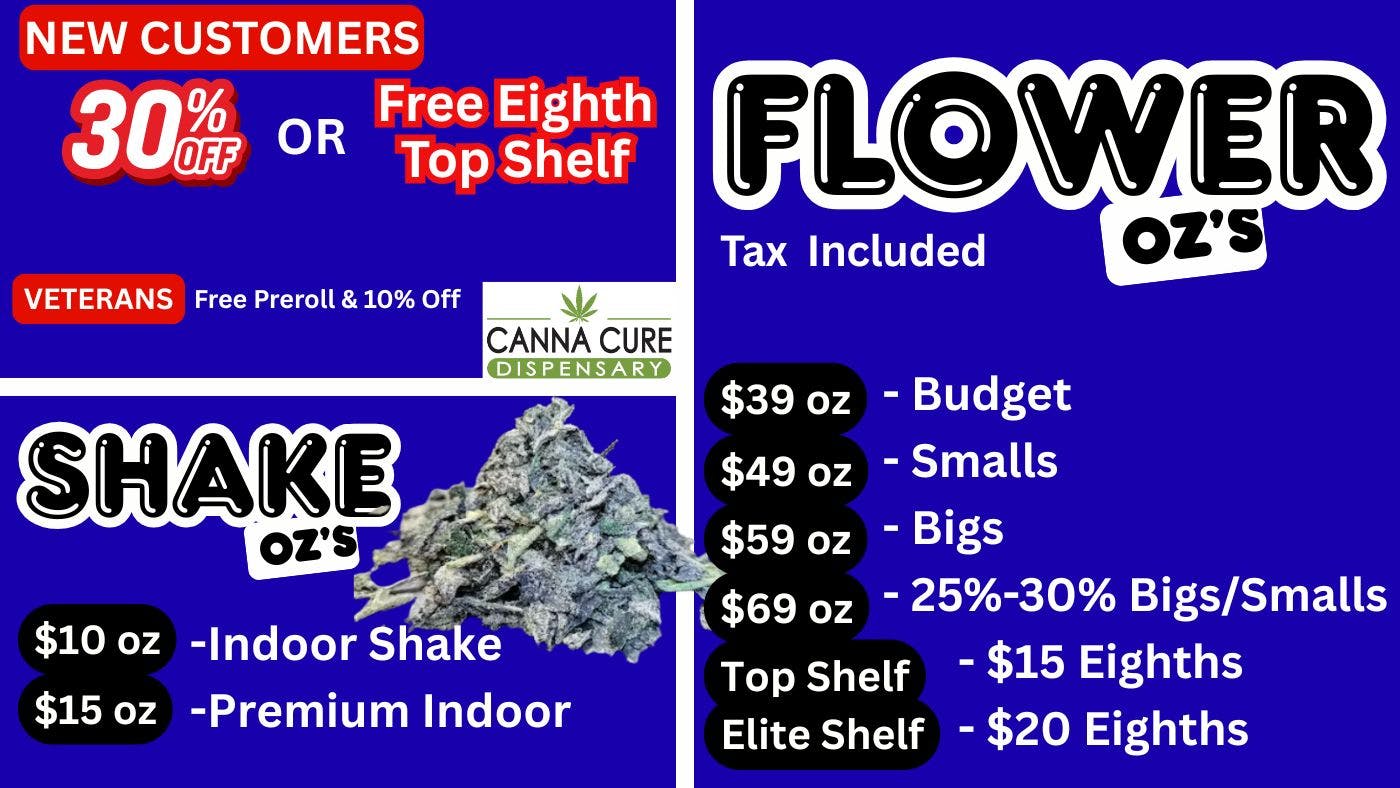Canna Cure Dispensary: Tax Included Pricing 30% OFF or Free Eighth of Top Shelf-New Customer