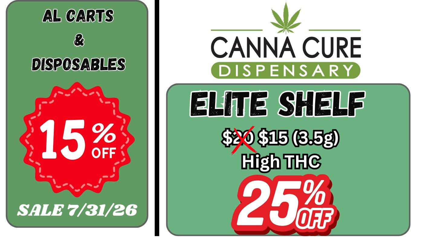 Canna Cure Dispensary II - Stillwater: Tax Included Pricing EliteShelf25%OFF!AllCARTS/DISPOSABLES15%OFF!!