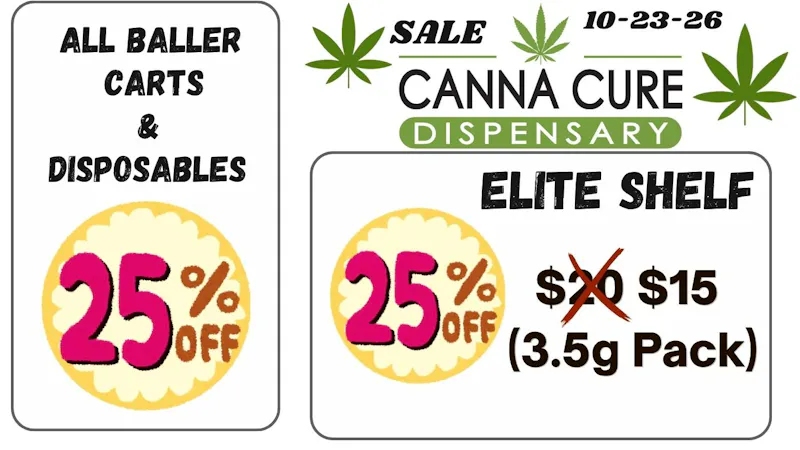 Canna Cure Dispensary II - Stillwater: Tax Included Pricing $4.50Carts$15Disposables$15EliteShelf(3.5g)!30THC%