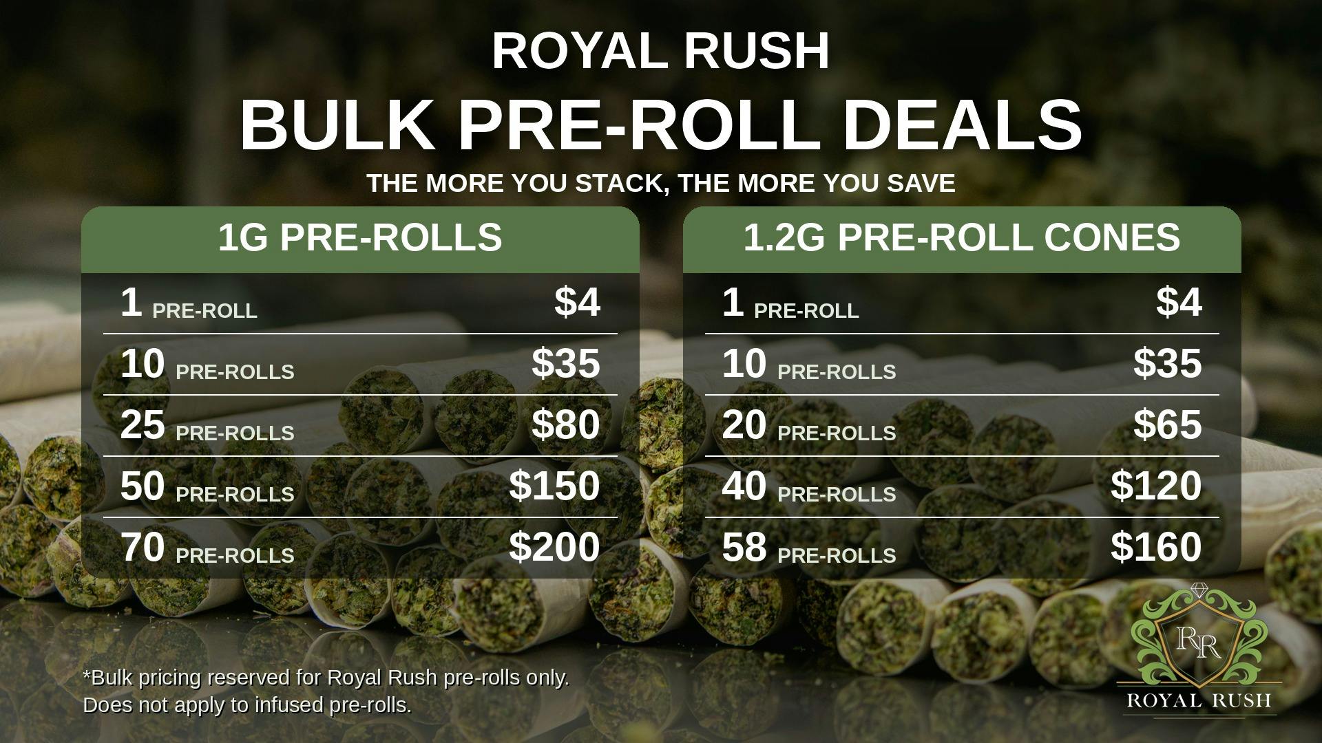 Holistic Wellness (By Appointment Only) Royal Rush Bulk Pre-Rolls — Up to 30% Off