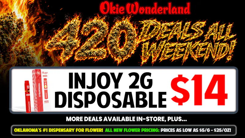 Okie Wonderland Dispensary Tulsa- 51st St & Memorial 🔥INJOY 2G LIVE DISPOSABLE ONLY $14!🔥 ALL FLAVORS