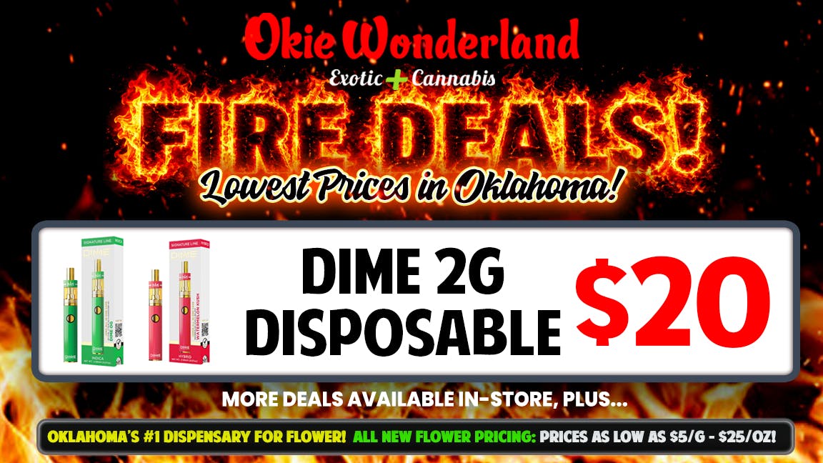 Okie Wonderland Dispensary Tulsa- 51st St & Memorial 🔥DIME 2G DISPOSABLE ONLY $20!!🔥 ALL FLAVORS