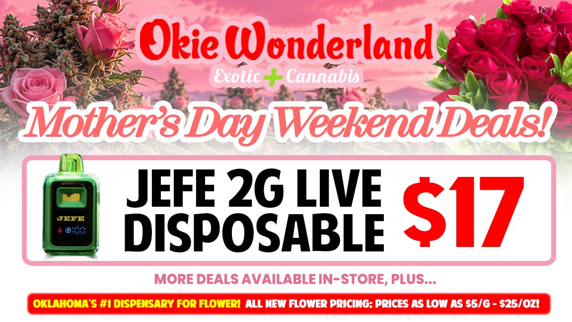 Skunks Den Dispensary Tulsa by Okie Wonderland 🔥 JEFE 2G LIVE DISPOSABLE $17! 🔥