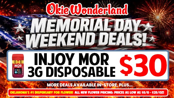 Okie Wonderland Dispensary Tulsa- 51st St & Memorial 🔥 INJOY MOR 3G DISPOSABLE $30🔥 ALL FLAVORS🔥