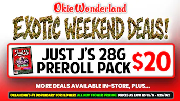 Skunks Den Dispensary Tulsa by Okie Wonderland JUST J'S 28G PREROLL PACKS🔥ALL STRAINS ONLY $20!