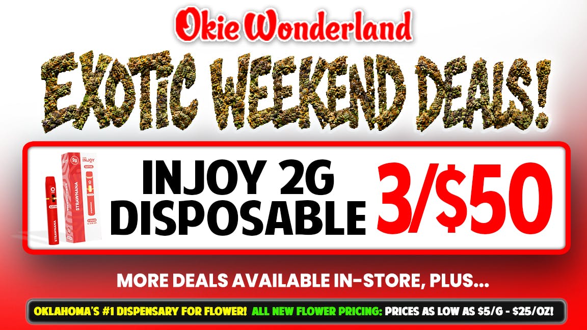 Okie Wonderland Dispensary Tulsa- 51st St & Memorial 🔥INJOY 2G DISPOSABLE 🔥 ALL FLAVORS 🔥 3-FOR-$50!