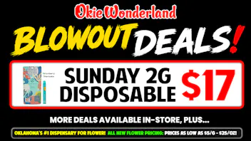 Skunks Den Dispensary Tulsa by Okie Wonderland 🔥SUNDAY 2G DISPOSABLE ONLY $17!🔥