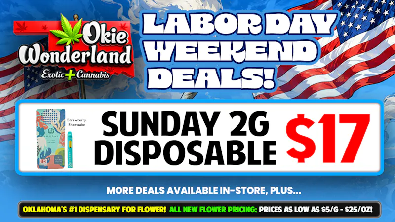 Skunks Den Dispensary Tulsa by Okie Wonderland 🔥SUNDAY 2G DISPOSABLE $17🔥