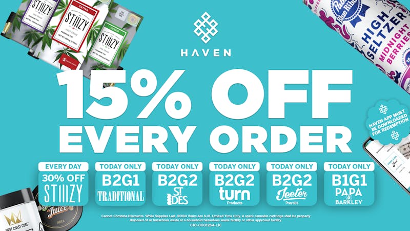 HAVEN Cannabis Marijuana and Weed Dispensary - Orange County 15% Off All Orders + Daily Deals