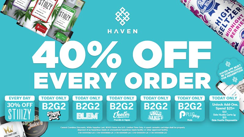 HAVEN Cannabis Marijuana and Weed Dispensary - Fresno 40% Off Every Order