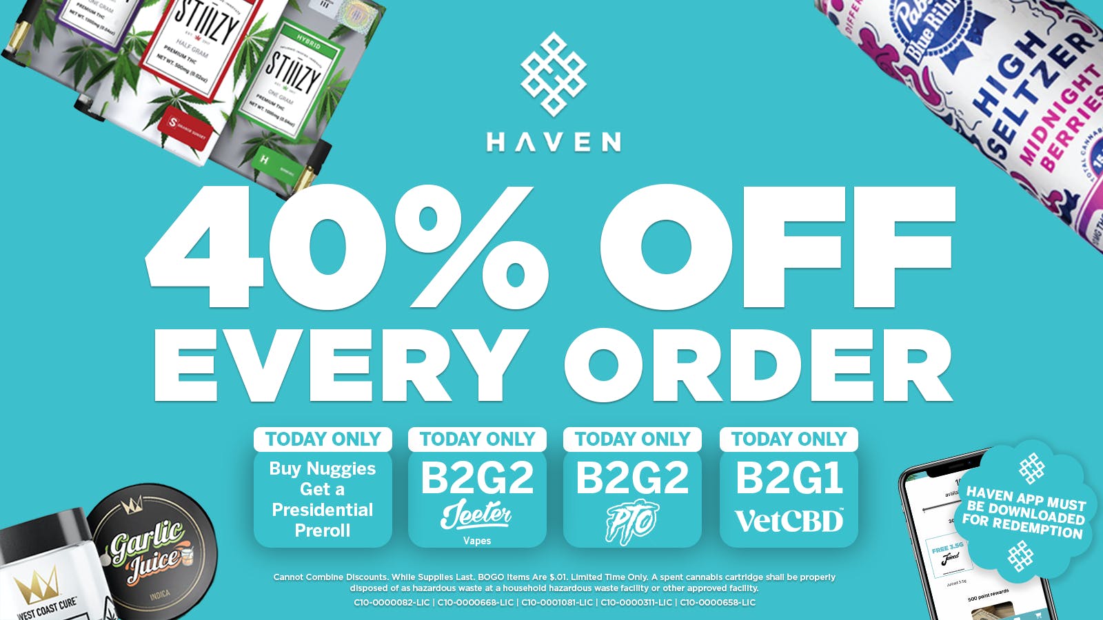 HAVEN Cannabis Marijuana and Weed Dispensary - Fresno 40% Off Every Order