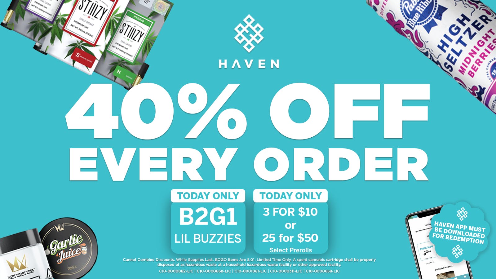 HAVEN Cannabis Marijuana and Weed Dispensary - Fresno 40% Off Every Order