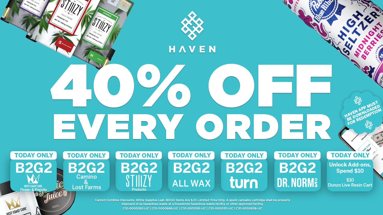 HAVEN Cannabis Marijuana and Weed Dispensary - Fresno 40% Off Every Order
