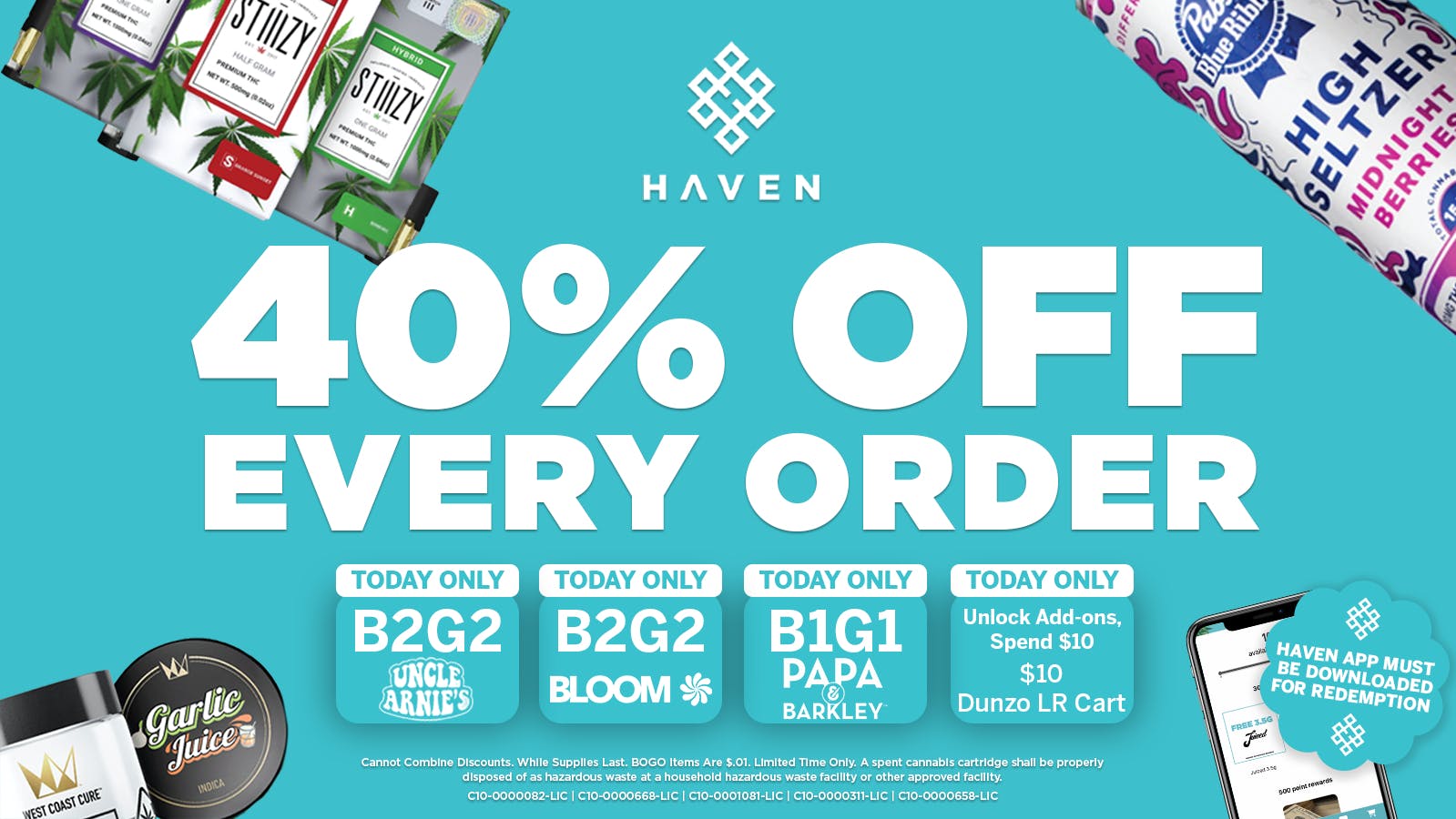HAVEN Cannabis Marijuana and Weed Dispensary - Fresno 40% Off Every Order