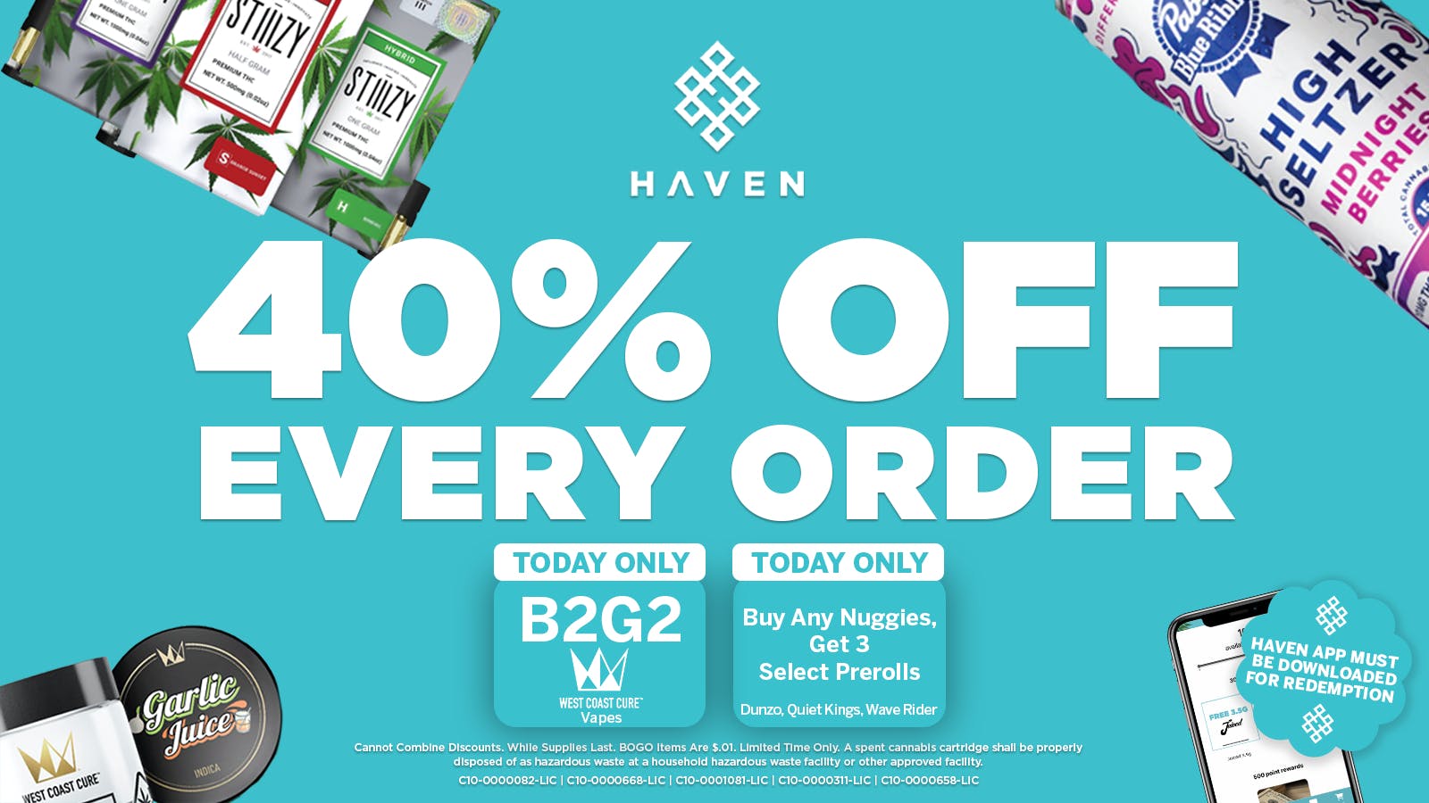 HAVEN Cannabis Marijuana and Weed Dispensary - Corona 40% Off Every Order