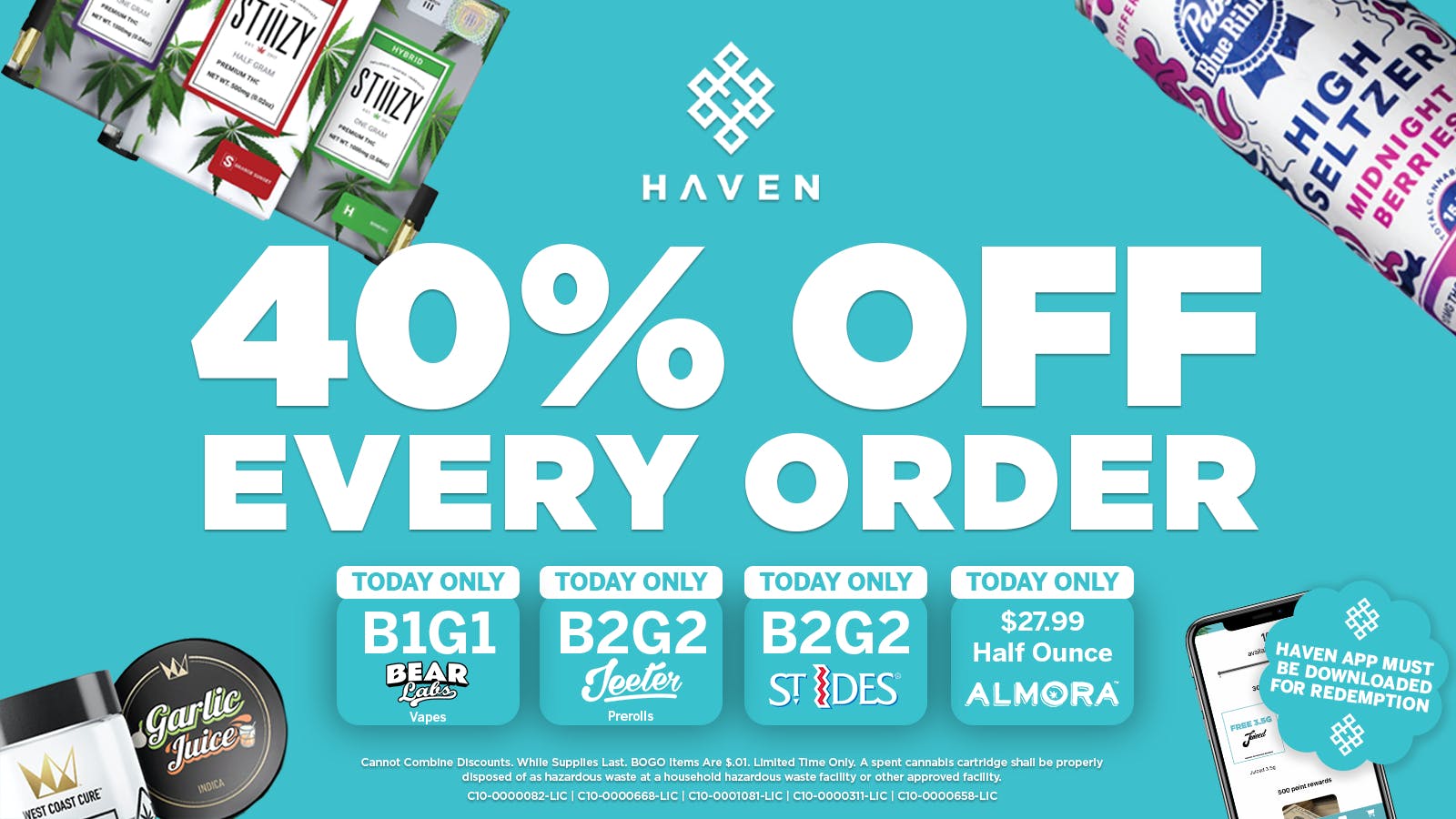 HAVEN Cannabis Marijuana and Weed Dispensary - Fresno 40% Off Every Order
