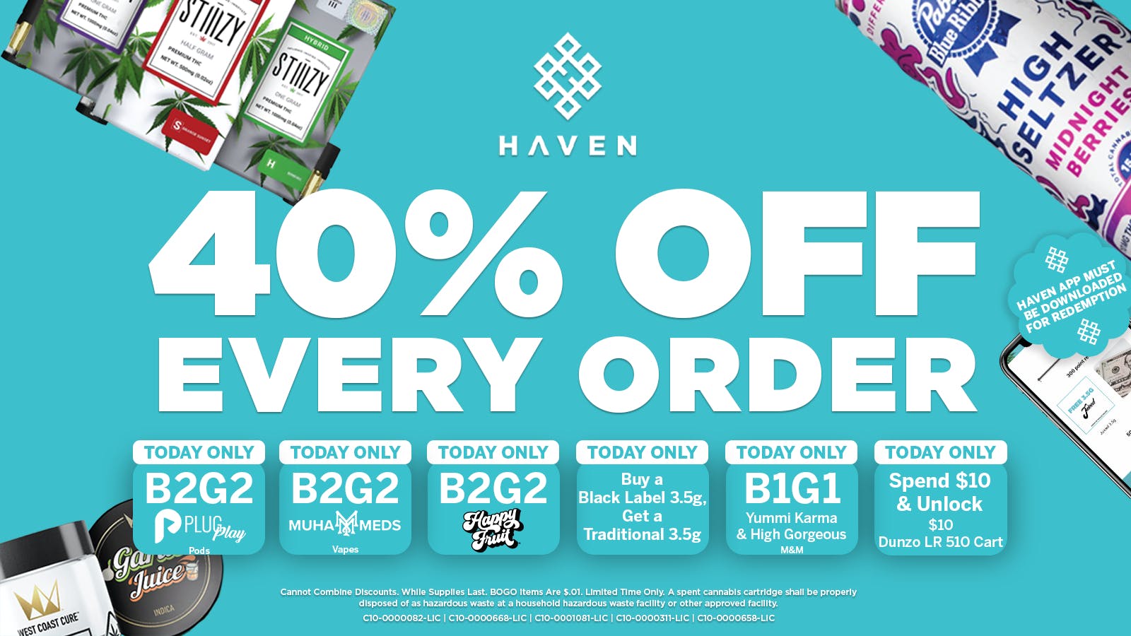 HAVEN Cannabis Marijuana and Weed Dispensary - Fresno 40% Off Every Order