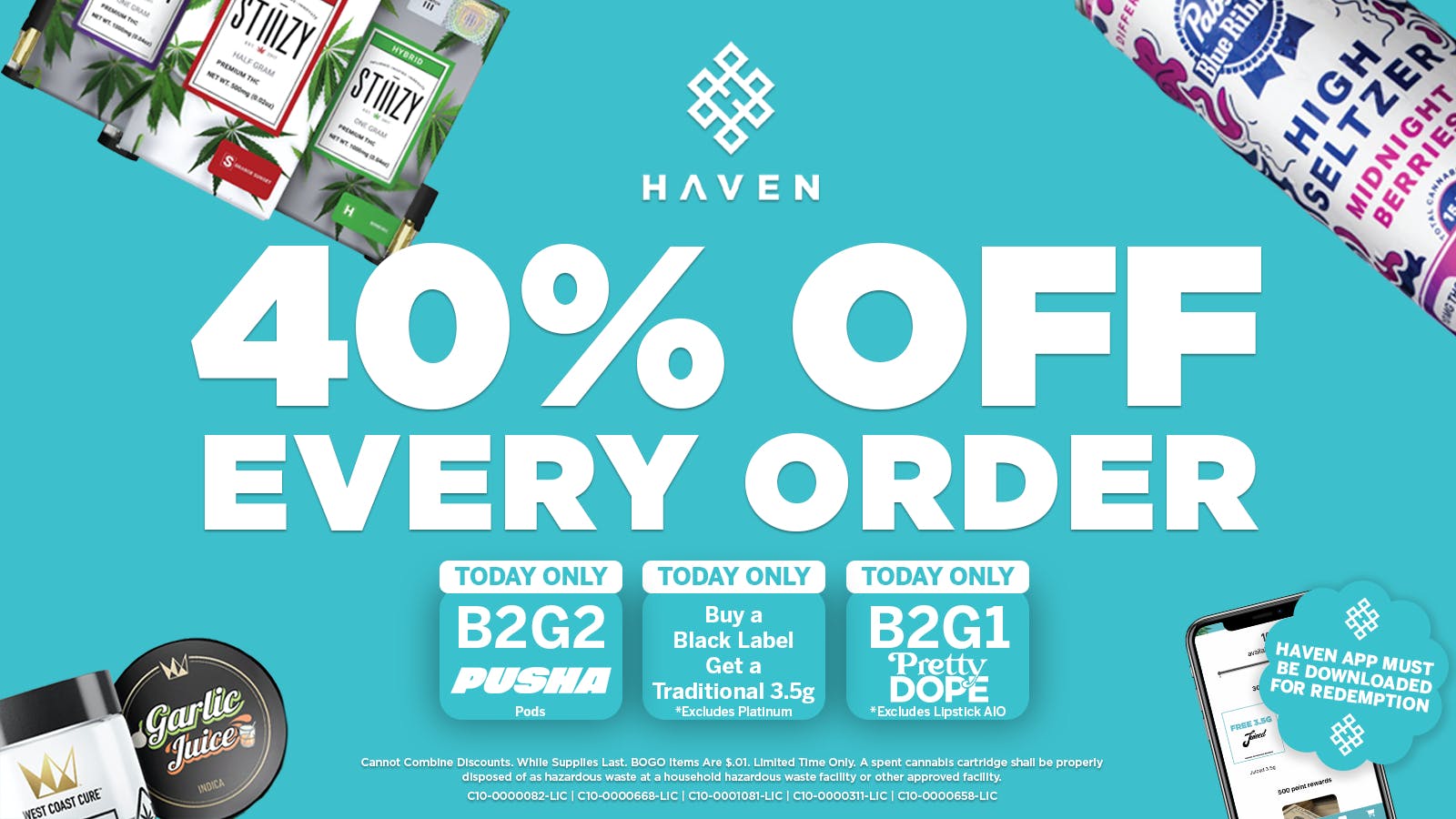 HAVEN Cannabis Marijuana and Weed Dispensary - Fresno 40% Off Every Order