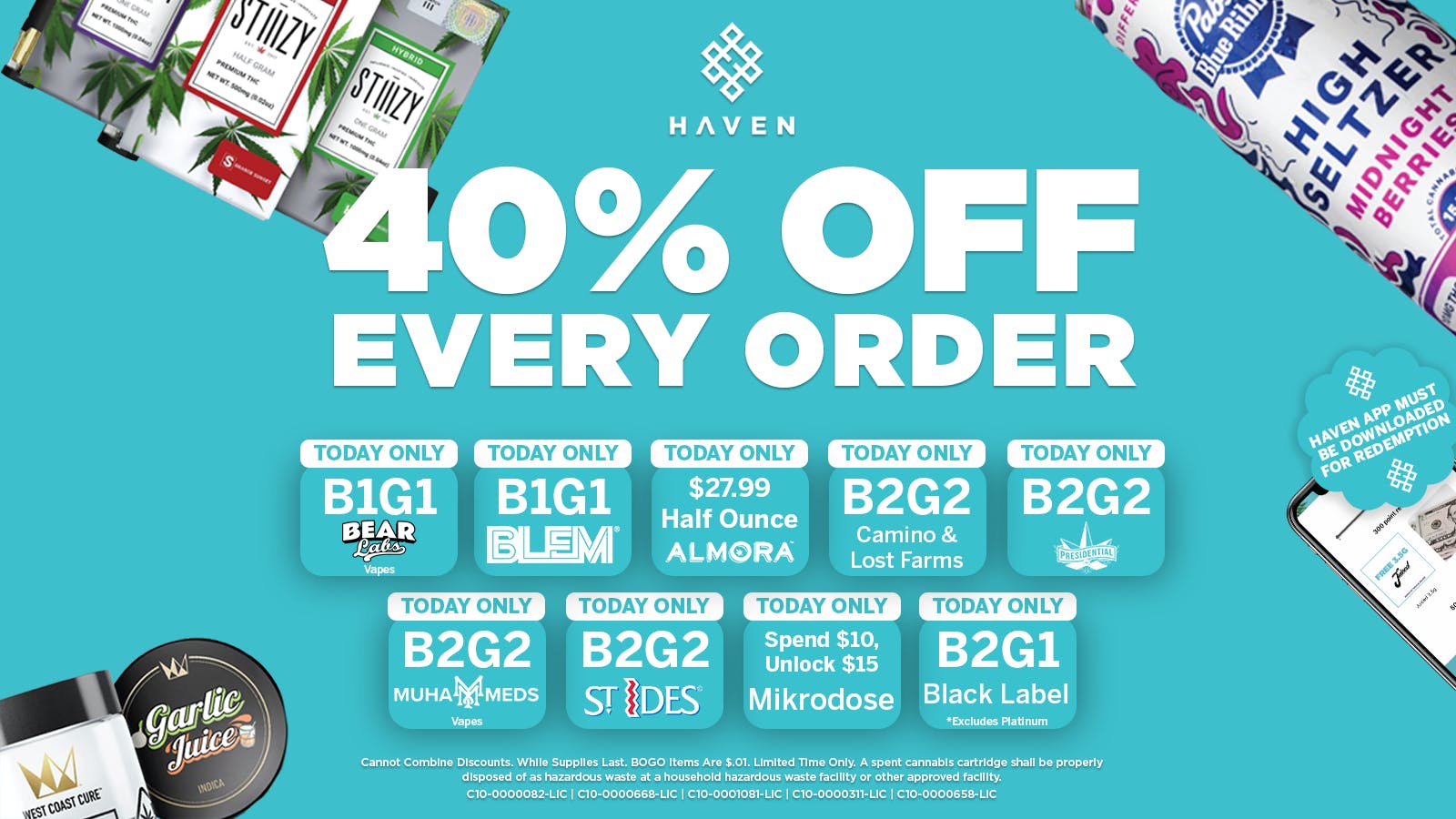 HAVEN Cannabis Marijuana and Weed Dispensary - Fresno 40% Off Every Order
