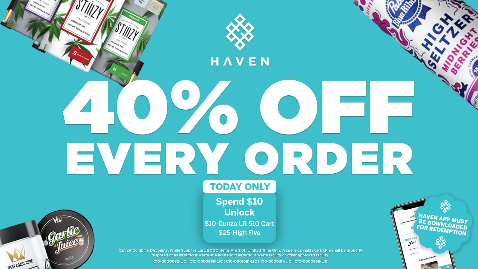 HAVEN Cannabis Marijuana and Weed Dispensary - Fresno 40% Off Every Order