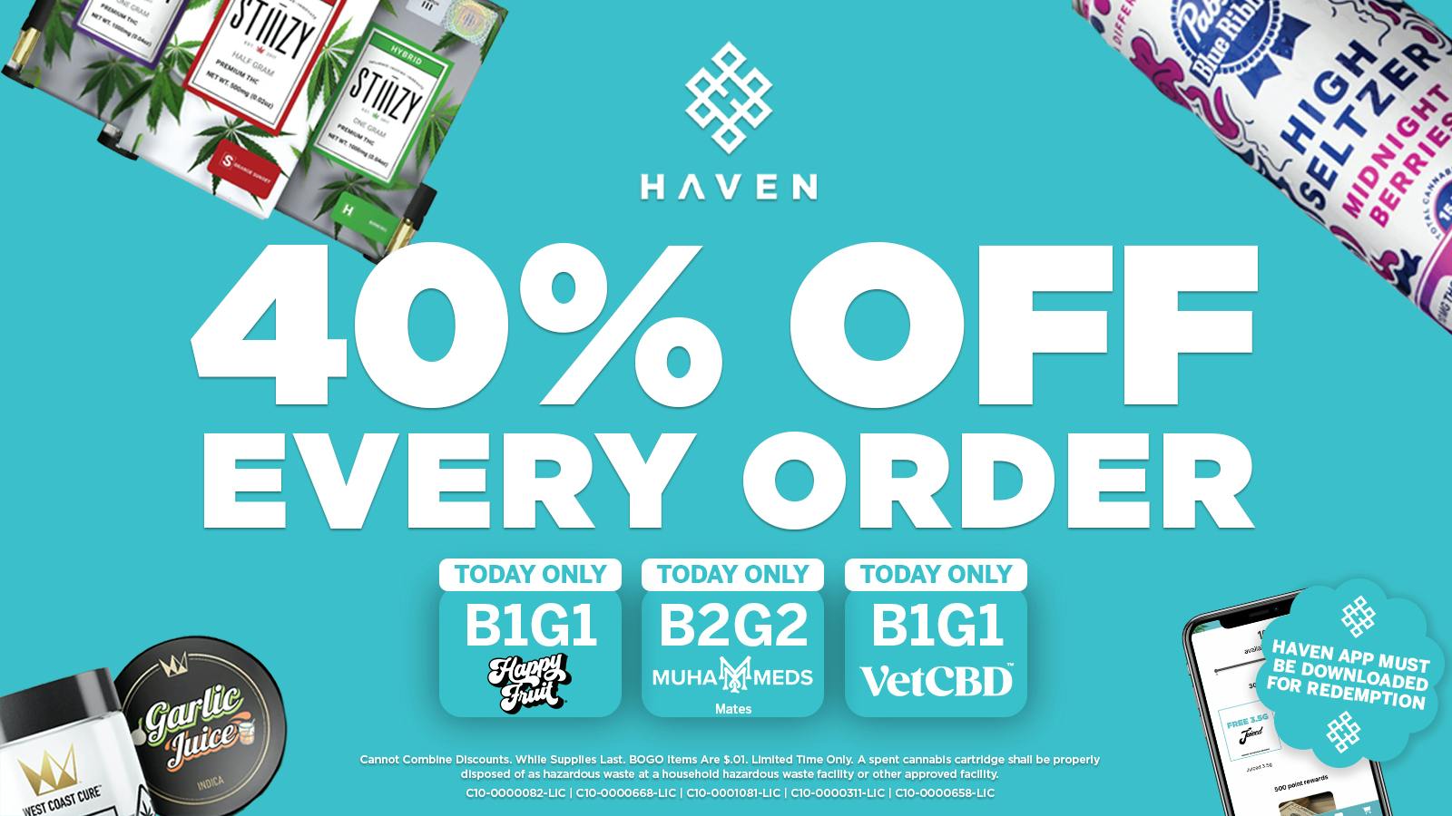 HAVEN Cannabis Marijuana and Weed Dispensary - Fresno 40% Off Every Order