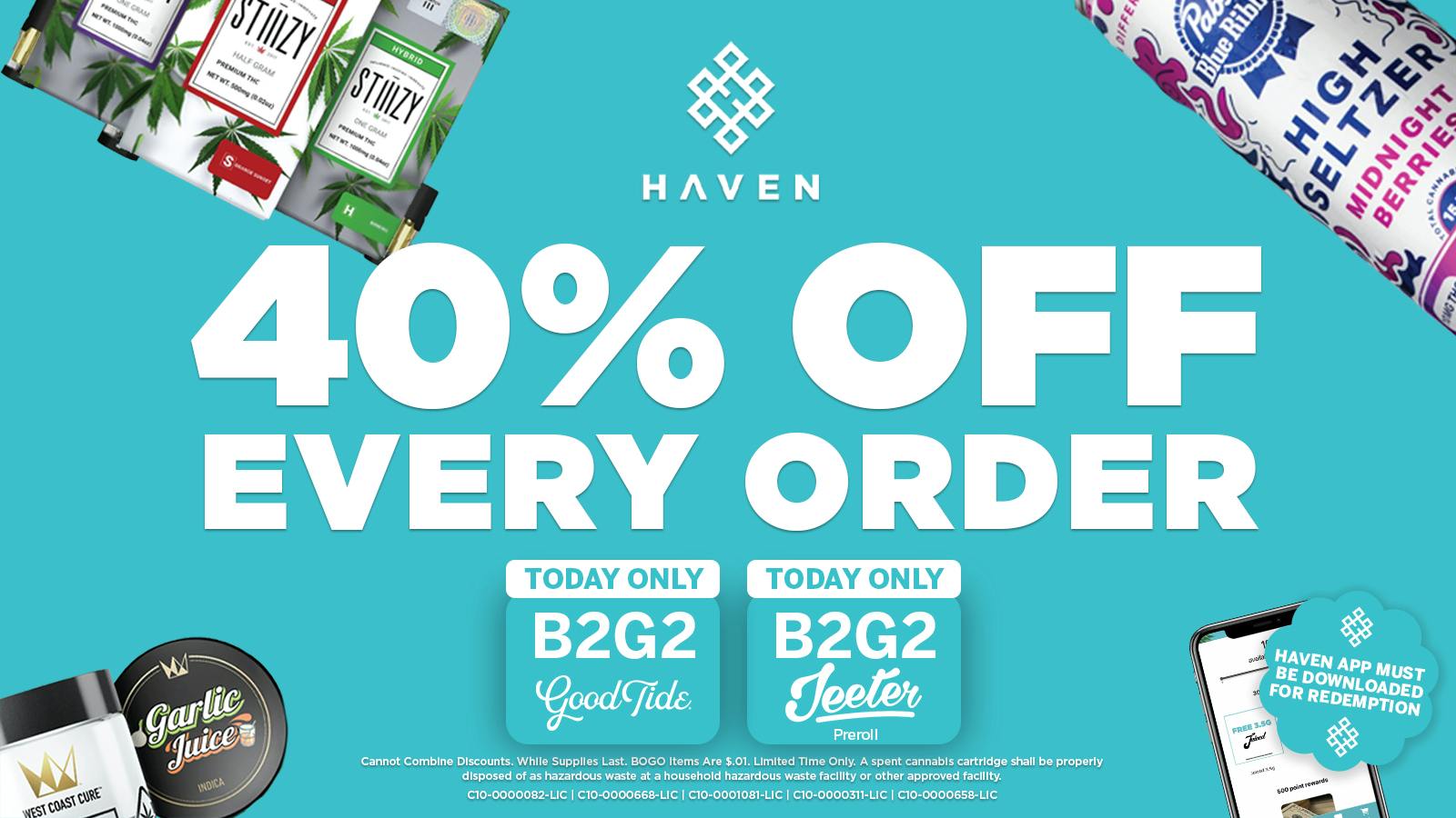HAVEN Cannabis Marijuana and Weed Dispensary - Maywood 40% Off Every Order