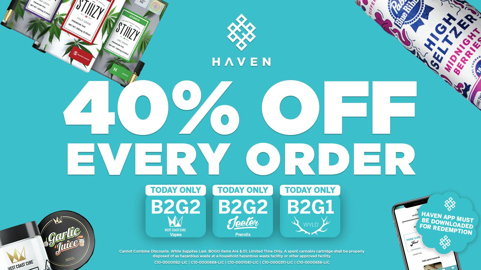HAVEN Cannabis Marijuana and Weed Dispensary - Fresno 40% Off Every Order