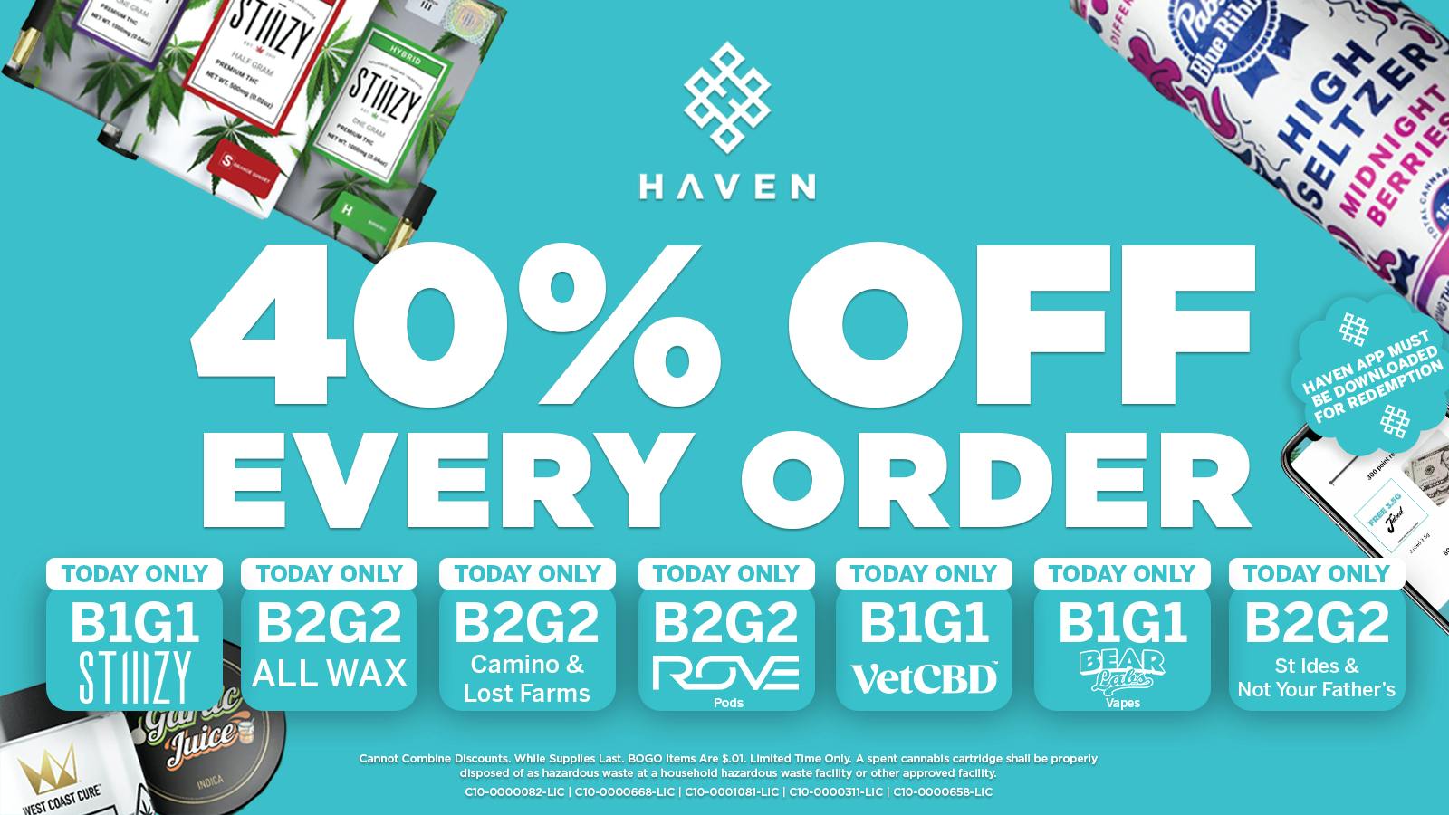 HAVEN Cannabis Marijuana and Weed Dispensary - Fresno 40% Off Every Order