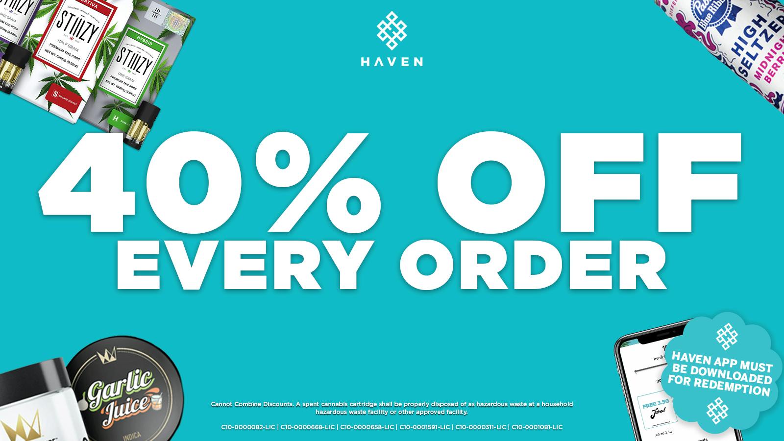 HAVEN Cannabis Marijuana and Weed Dispensary - Fresno 40% Off Every Order