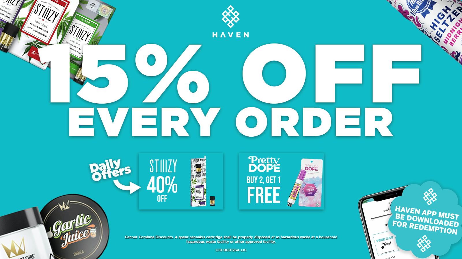 HAVEN Cannabis Marijuana and Weed Dispensary - Orange County 15% Off All Orders + Daily Deals