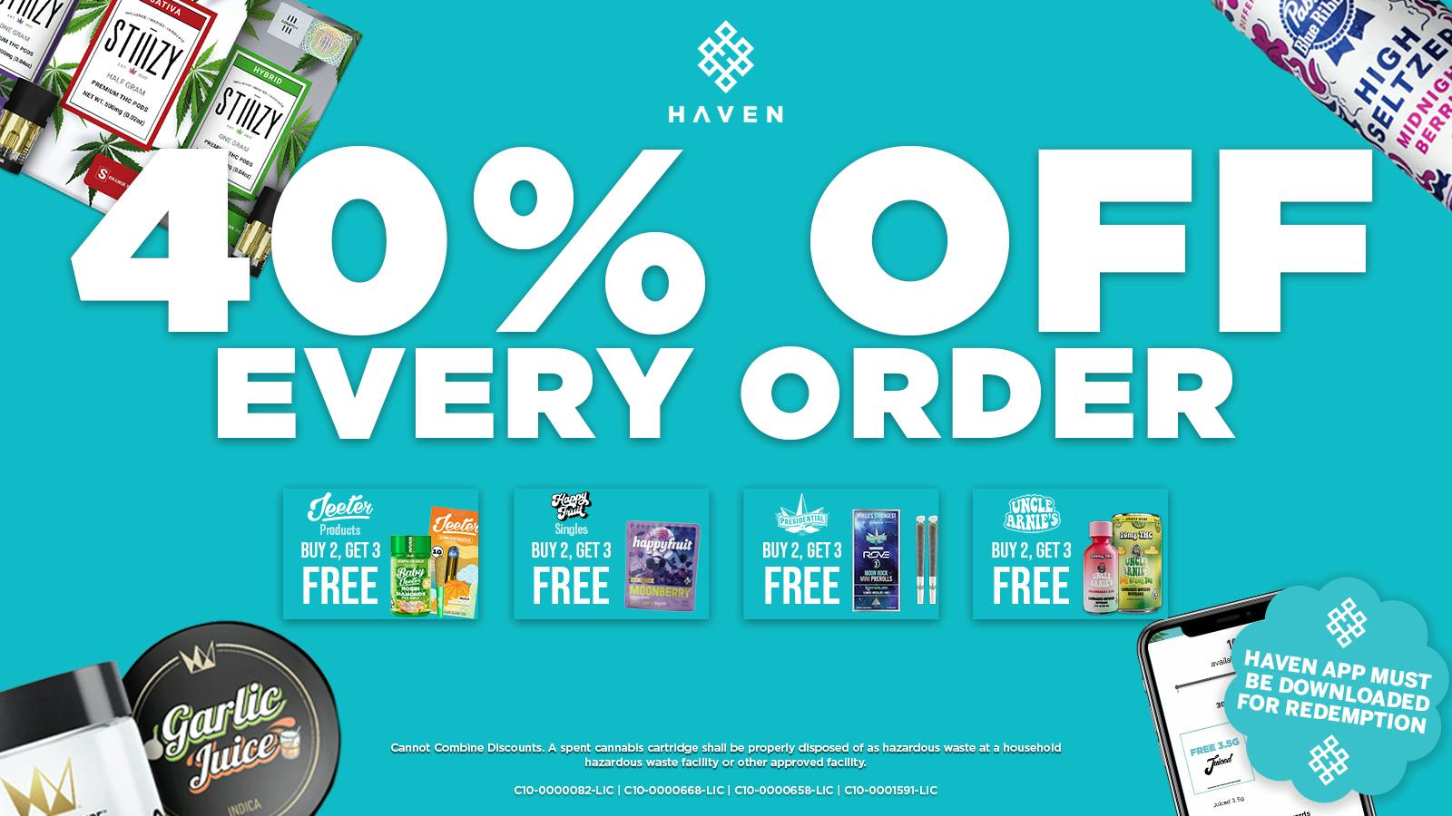 HAVEN Cannabis Marijuana and Weed Dispensary - Corona 40% Off Every Order