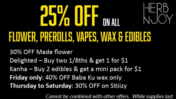 HerbNJoy - Chula Vista 25% OFF flower, vapes, prerolls, wax & edibles