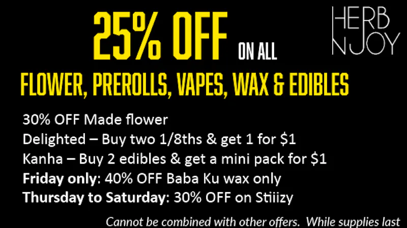 HerbNJoy - Chula Vista 25% OFF flower, vapes, prerolls, wax & edibles