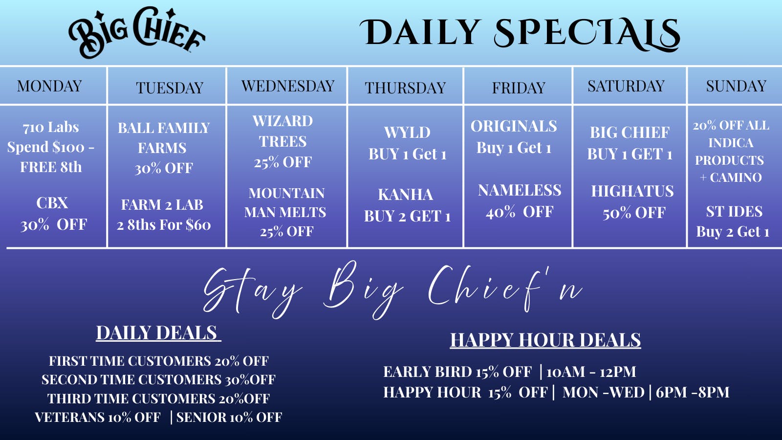 Big Chief Cannabis Dispensary BIG CHIEF DAILY DEALS