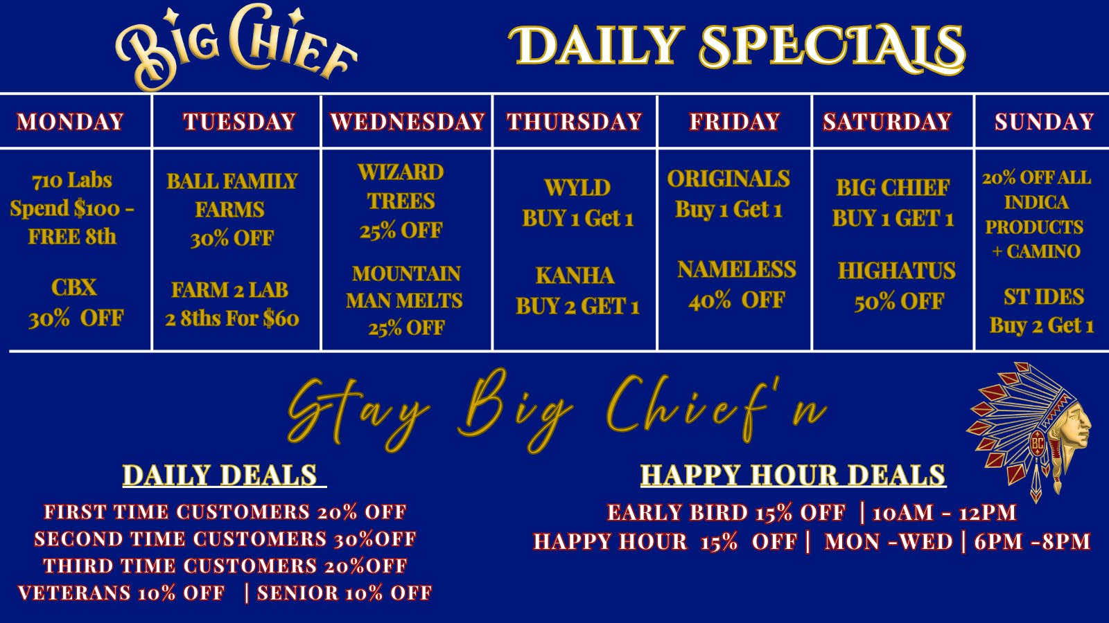 Big Chief Cannabis Dispensary BIG CHIEF DAILY DEALS