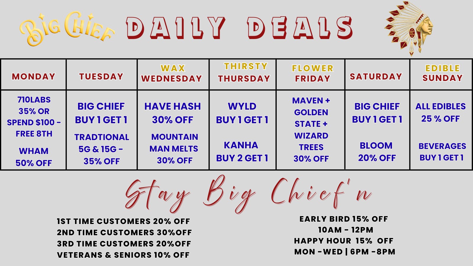 Big Chief Cannabis Dispensary BIG CHIEF DAILY DEALS
