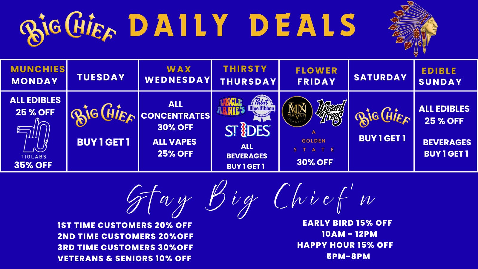 Big Chief Cannabis Dispensary BIG CHIEF DAILY DEALS