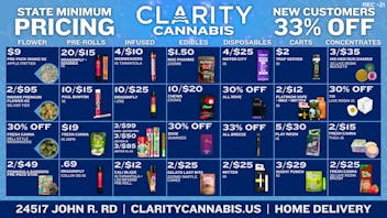 CLARITY Cannabis - Hazel Park $9 Oz's🔥$2 1G Carts🔥0.69 1G Pre-Rolls